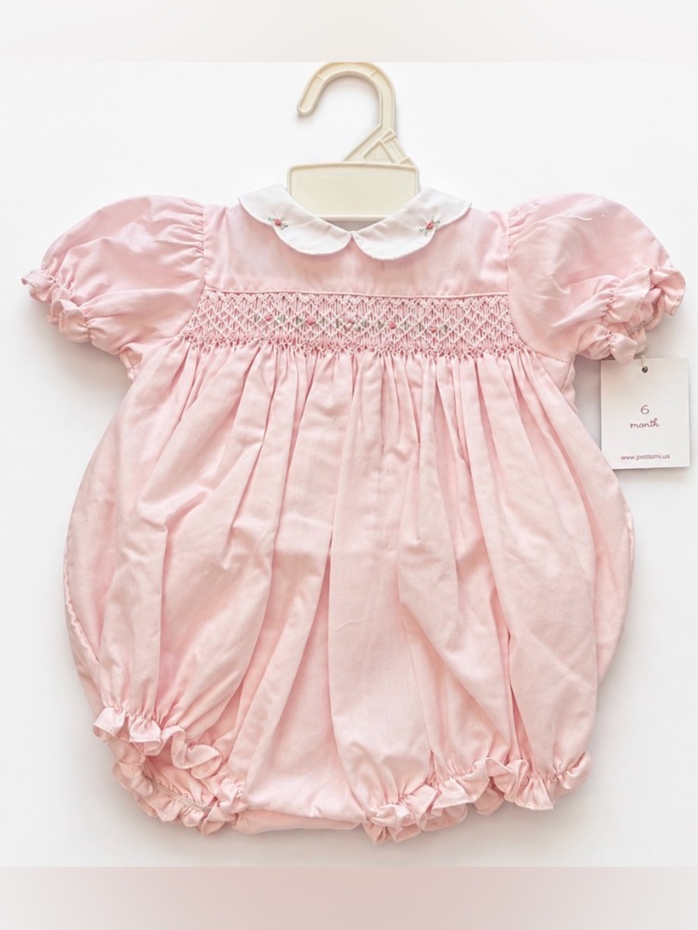 Petit Ami Baby Girl Pink Smocked Bubble Romper & Bonnet Set 6 Months NWT